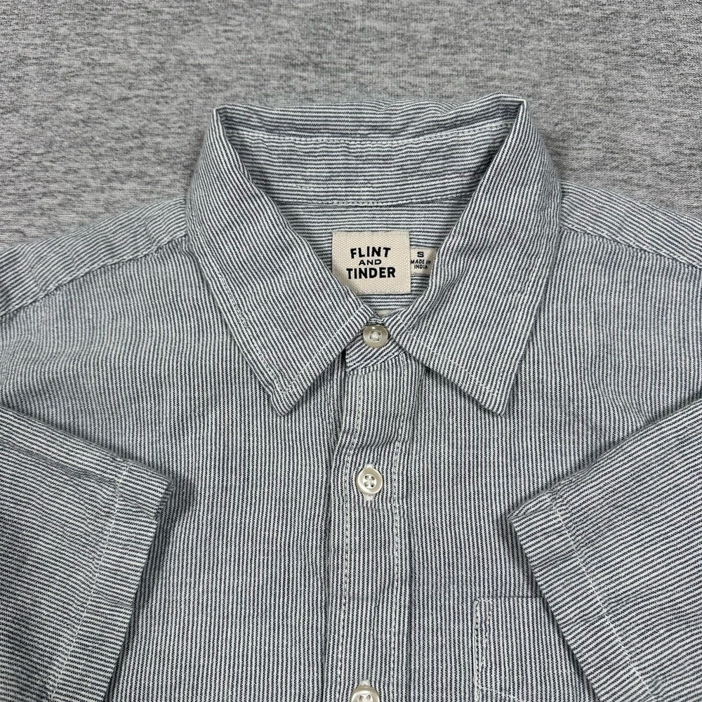 Flint and Tinder Shirt Mens Small Blue Striped Organic Cotton Hemp Classic Fit